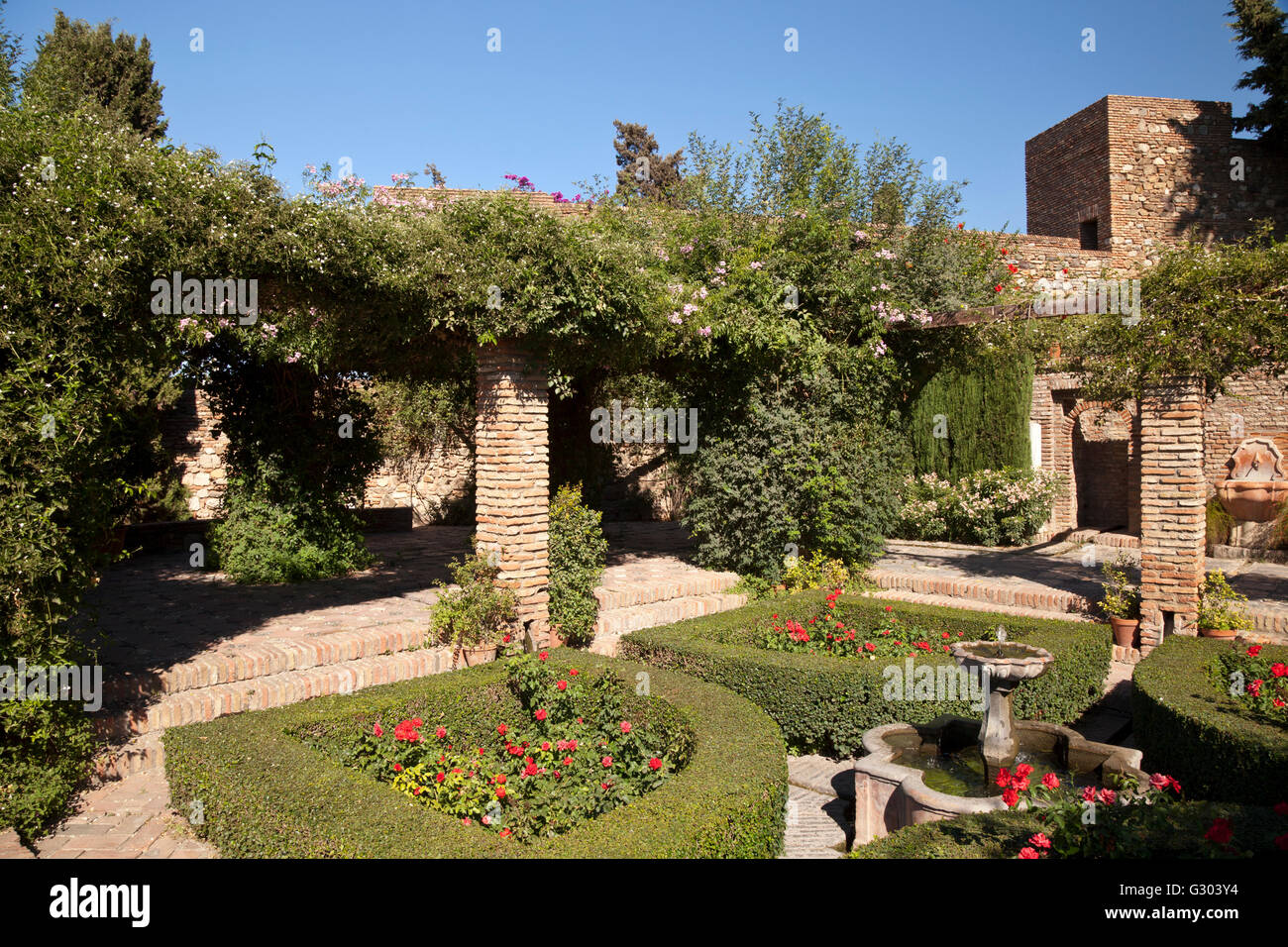 Giardini di Alcazaba Fortezza, Malaga, Andalusia, Spagna, Europa Foto Stock