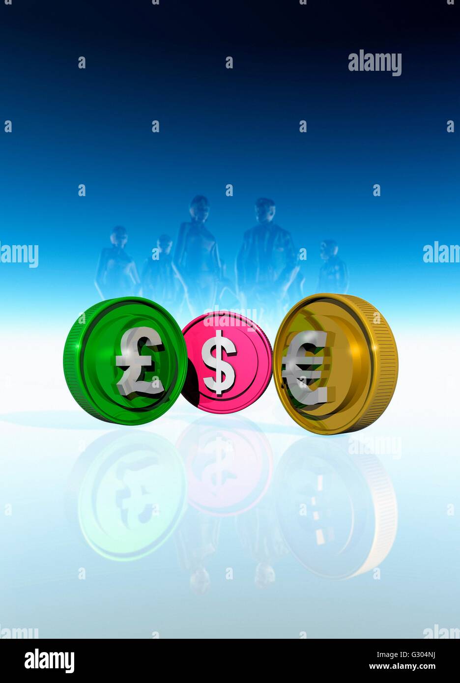 Sterlina britannica, dollaro US e Euro simboli, illustrazione. Foto Stock