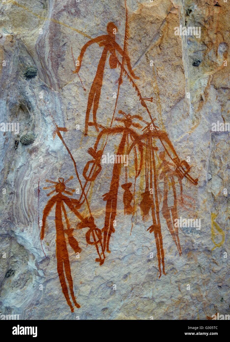 Dipinti Aborigeni delle caverne a Injalak Hill a Gunbalanya (Oenpelli) nella zona ovest di Arnhem Land, Territorio del Nord, l'Australia Foto Stock