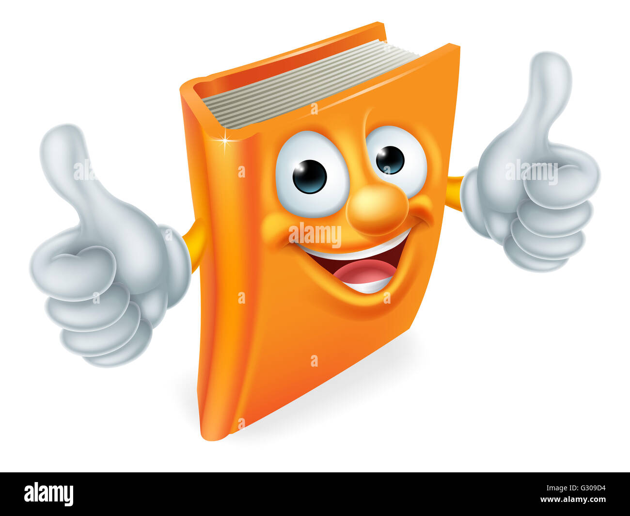 Un libro dei cartoni animati di mascotte di istruzione dando un doppio pollice in alto Foto Stock