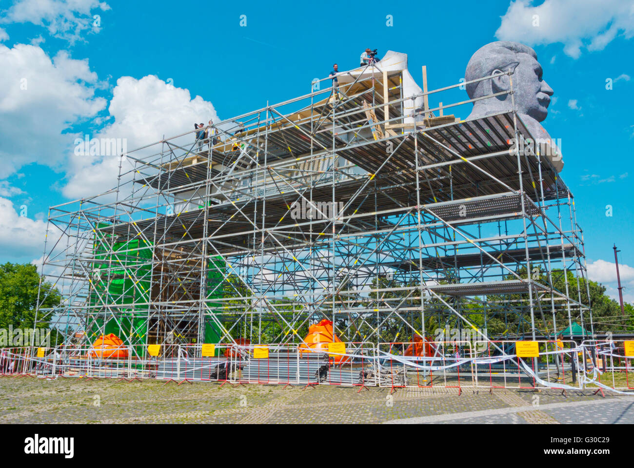 La ricreazione di Stalin monumento, per un set cinematografico, Letenske sady, Praga, Repubblica Ceca, Europa Foto Stock