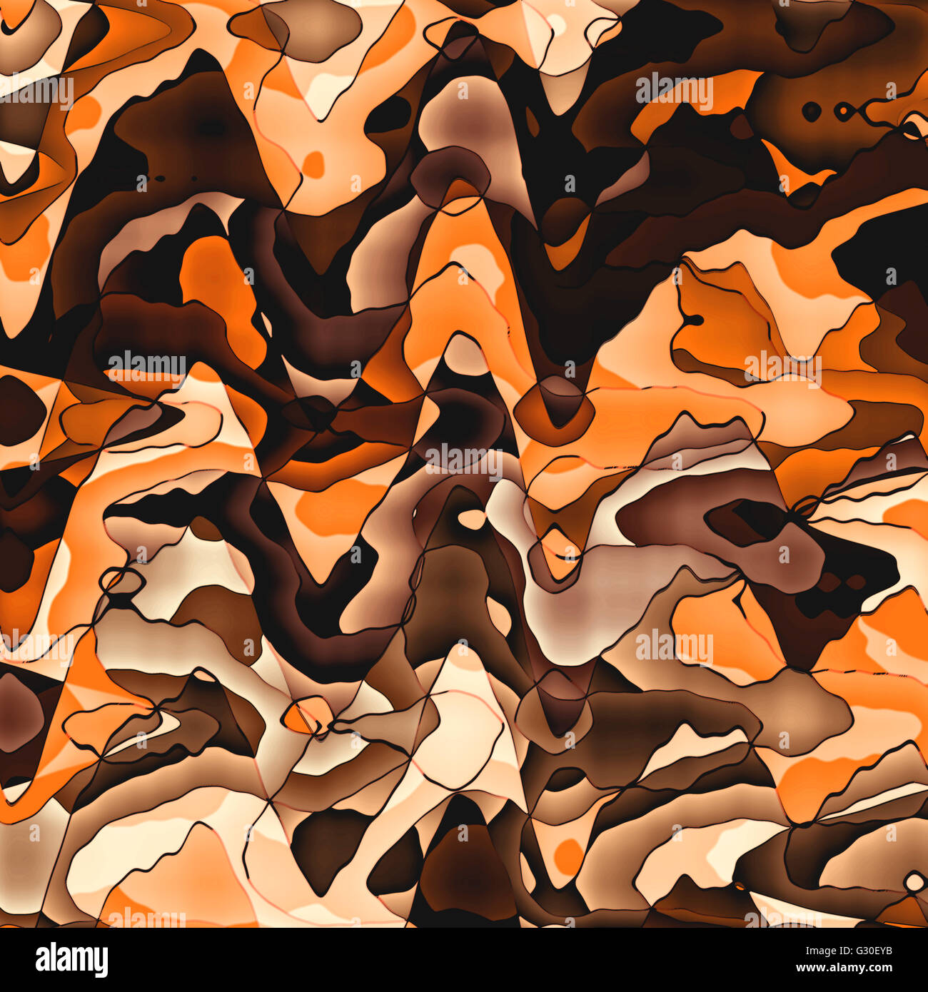 Ondulata geometrica astratta arte digitale in rusty arancione e marrone Colori. Foto Stock