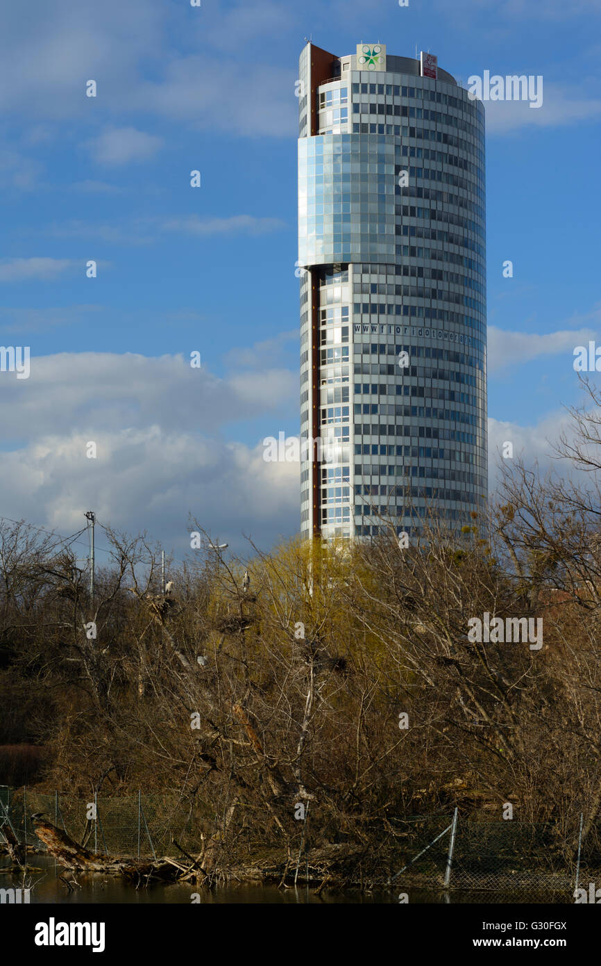 Florido Tower con Bird Island Parco Acquatico Floridsdorf, Austria Wien 21., Wien, Vienna Foto Stock