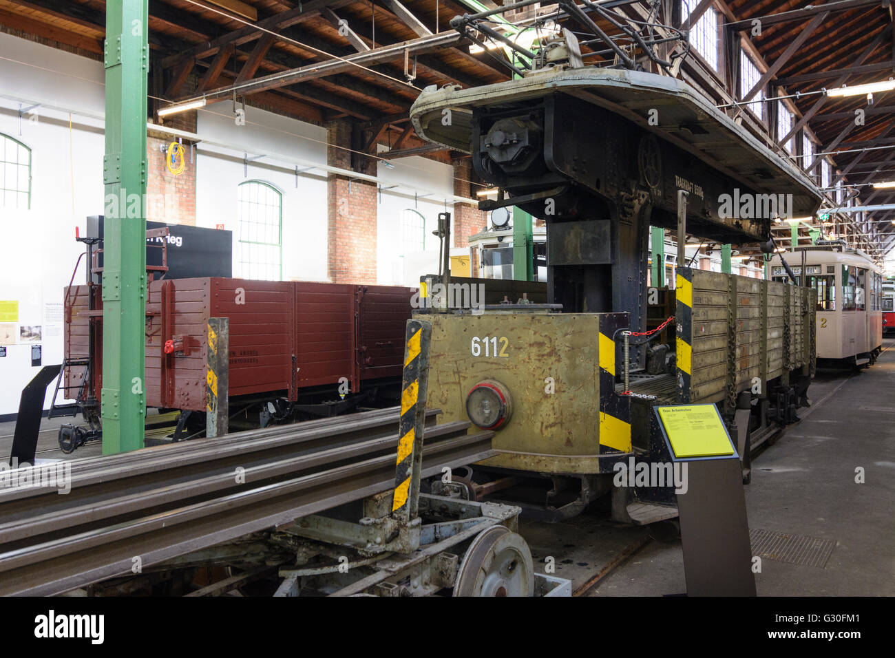 Museo dei Trasporti depot Wiener Linien : gru motor car, Austria Wien 03., Wien, Vienna Foto Stock