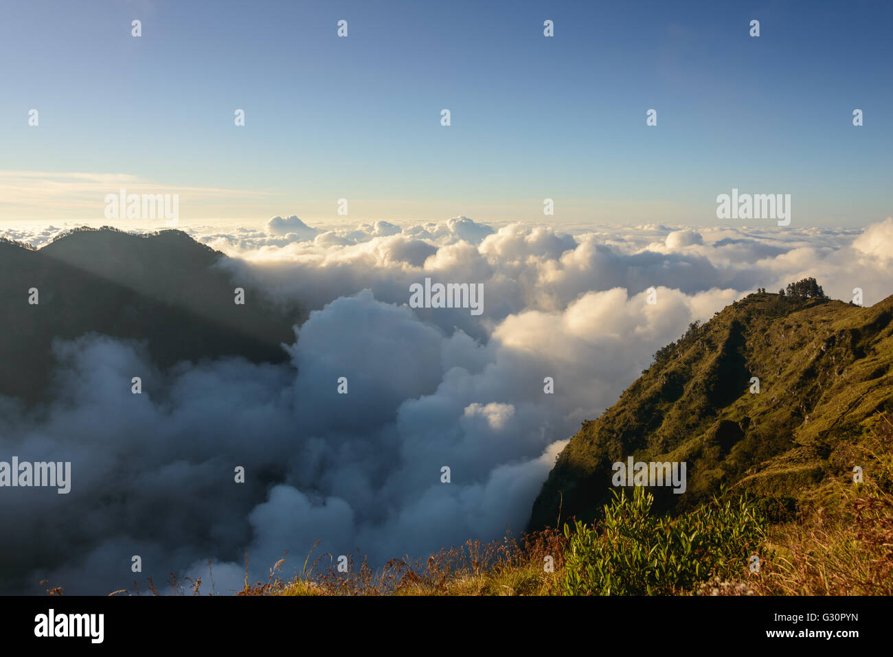 Al di sopra delle nuvole su Mt Rinjani in Indonesia Foto Stock