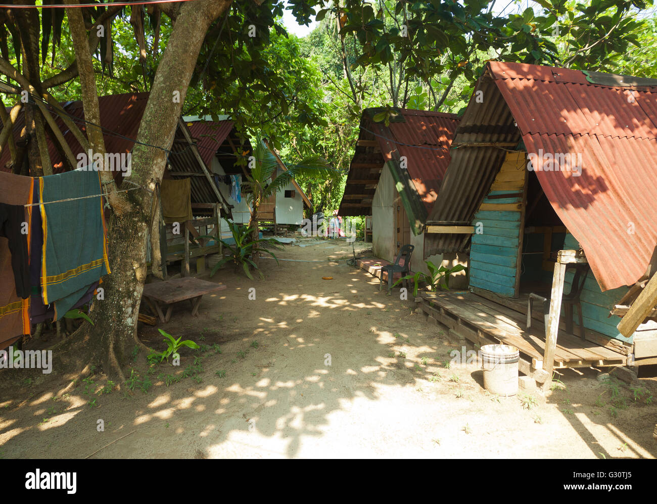 Tipico vecchio Bungalows a Isola Perhentian Kecil, Malaysia Foto Stock