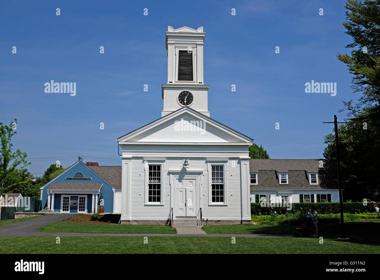 Il Seaport Meeting House a Mystic Seaport, Connecticut Foto Stock