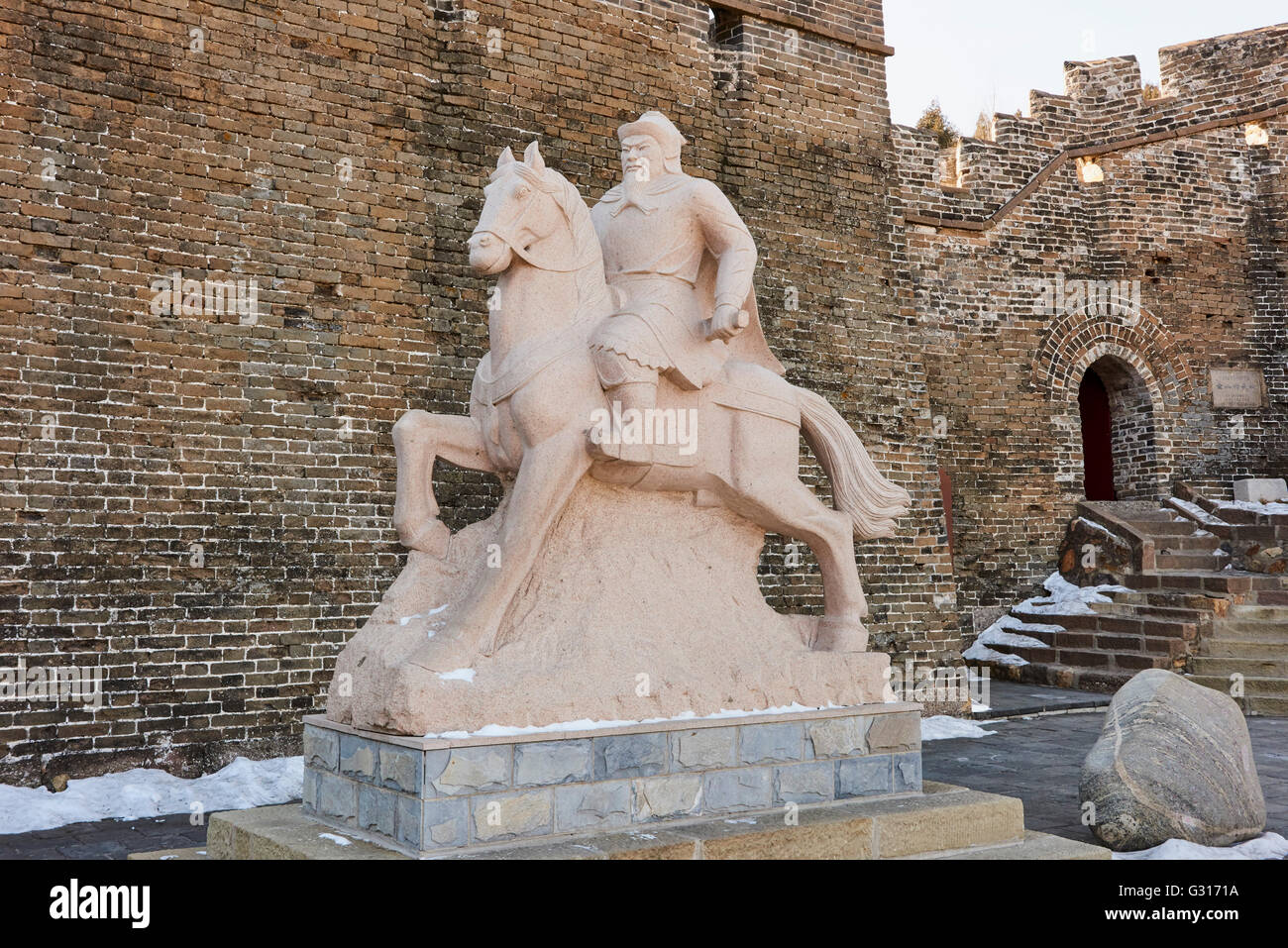 La Cina, nella provincia di Hebei, la Grande Muraglia della Cina, Jinshanling e Simatai sezione, Patrimonio Mondiale dell Unesco, Gengis Khan statua Foto Stock