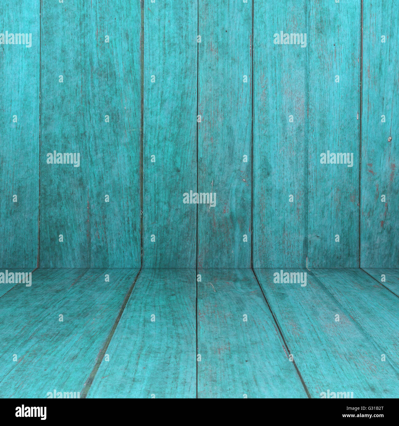 Prospettiva blu pavimento in legno con pannello in legno sfondo, stock photo Foto Stock