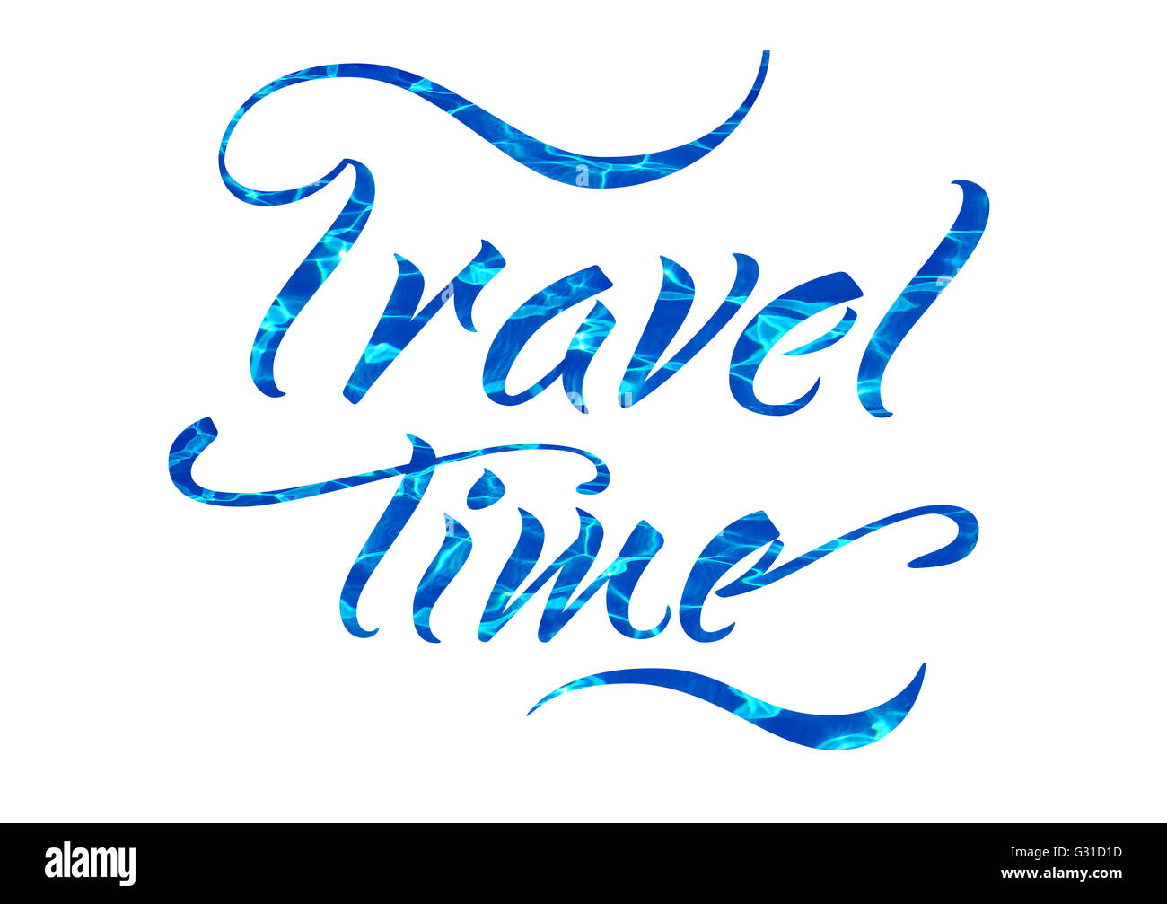 Parole il tempo di viaggio su sfondo bianco. estate lettering disegnato a mano Foto Stock
