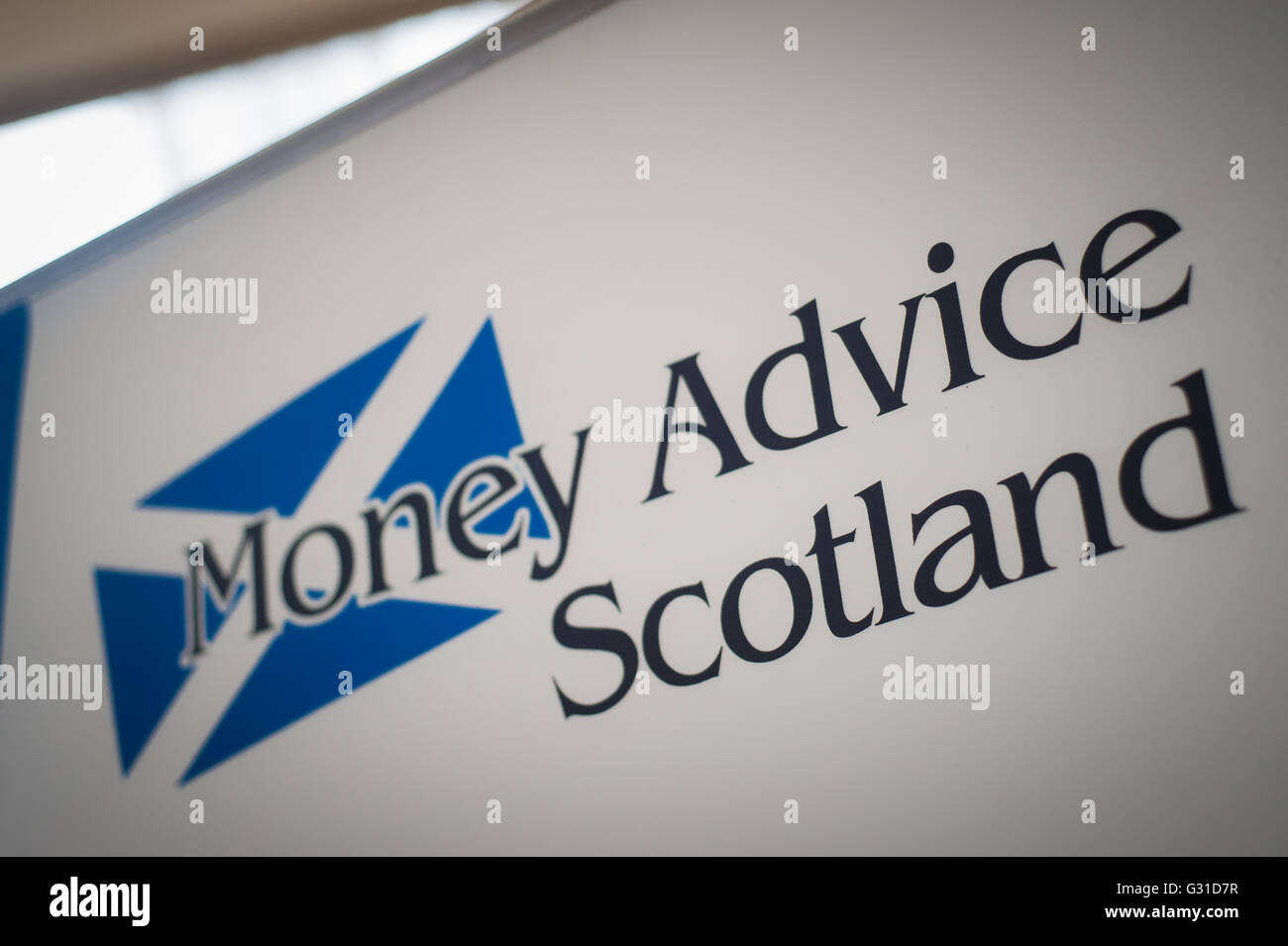 Money Advice Scotland logo su banner Foto Stock