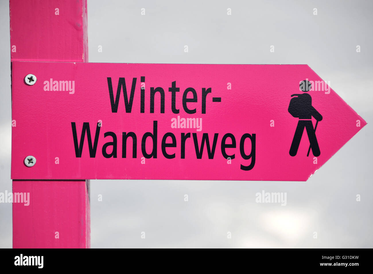 Avers, Svizzera, segno escursioni invernali in Avers-Juf Foto Stock