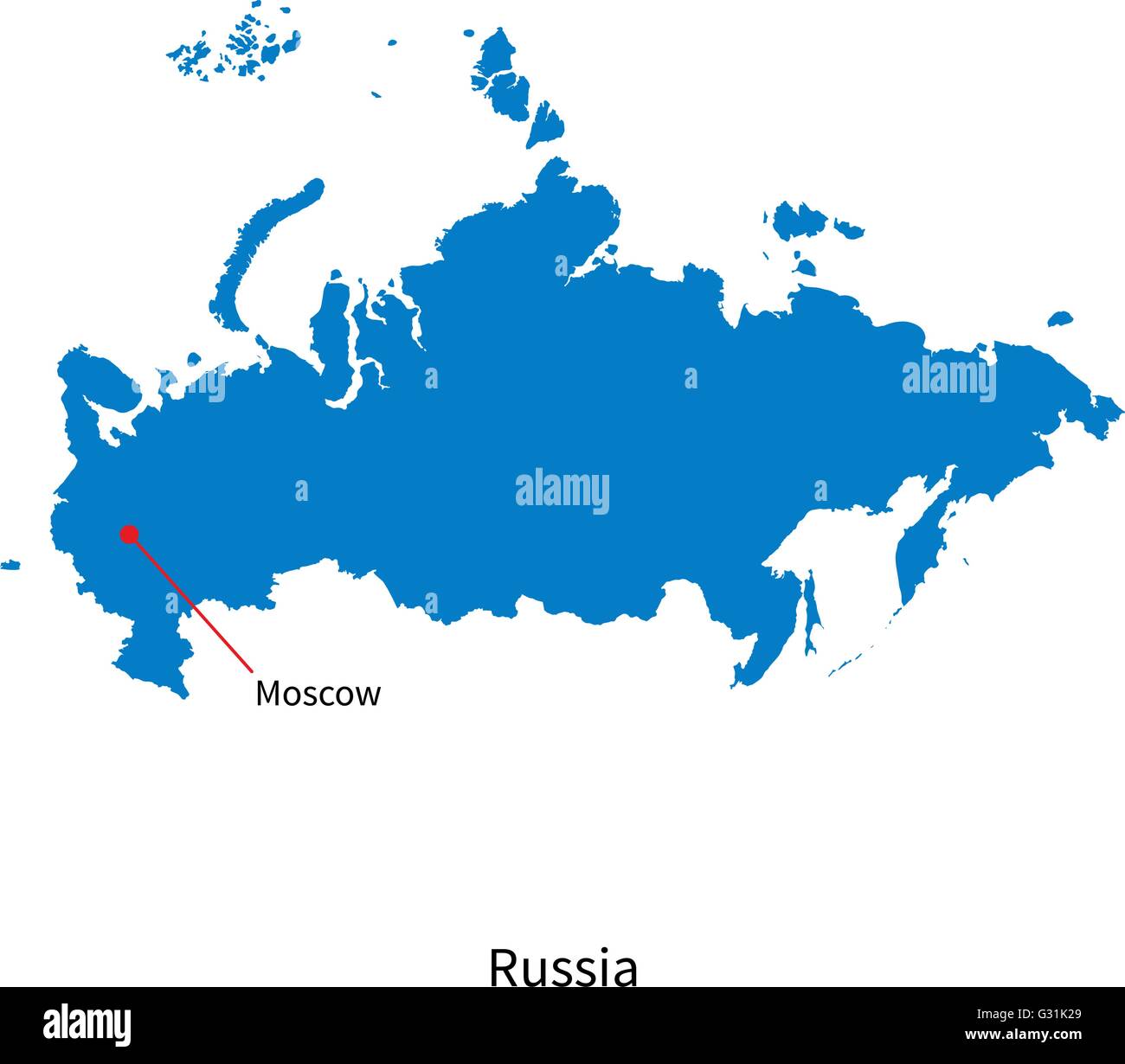 Vettore dettagliata mappa di Russia e la città capitale Mosca Illustrazione Vettoriale
