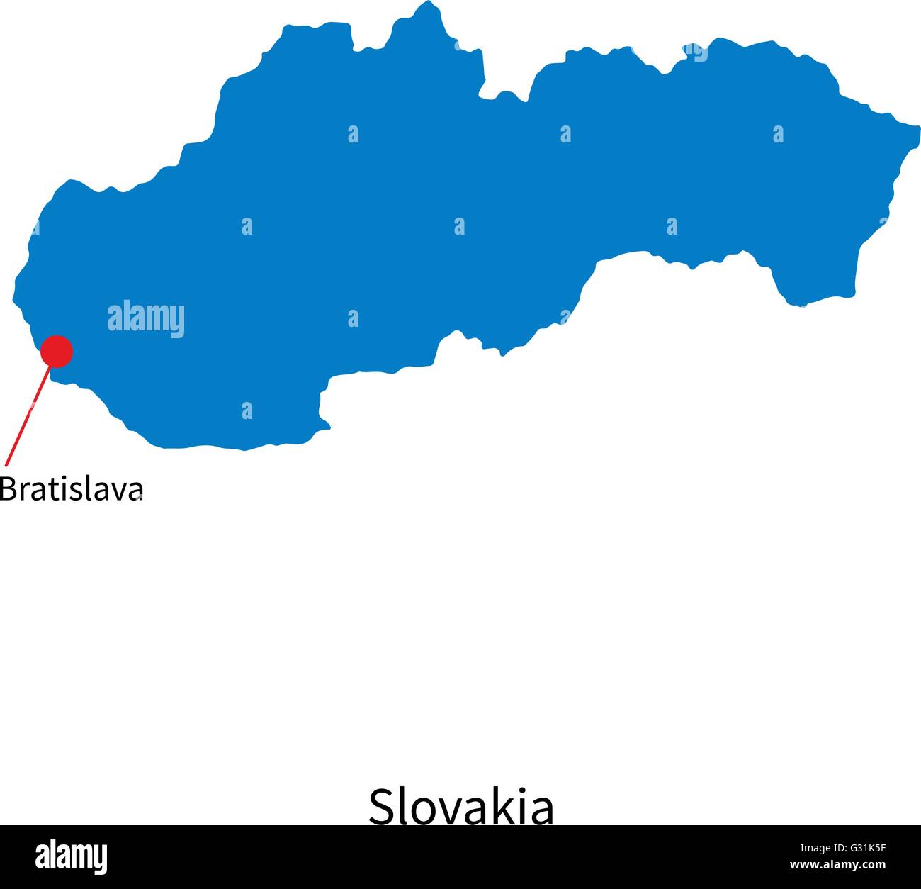 Dettaglio mappa vettoriale della Slovacchia e la città capitale Bratislava Illustrazione Vettoriale