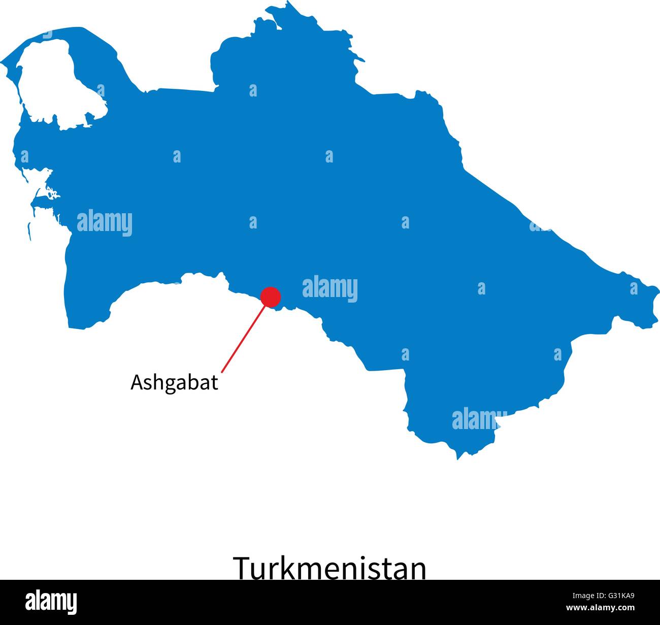 Dettaglio mappa vettoriale del Turkmenistan e la città capitale Aşgabat Illustrazione Vettoriale