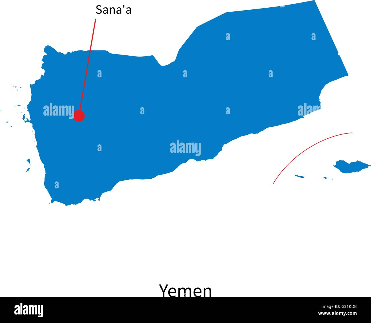 Dettaglio mappa vettoriale dello Yemen e la città capitale Sana'a Illustrazione Vettoriale