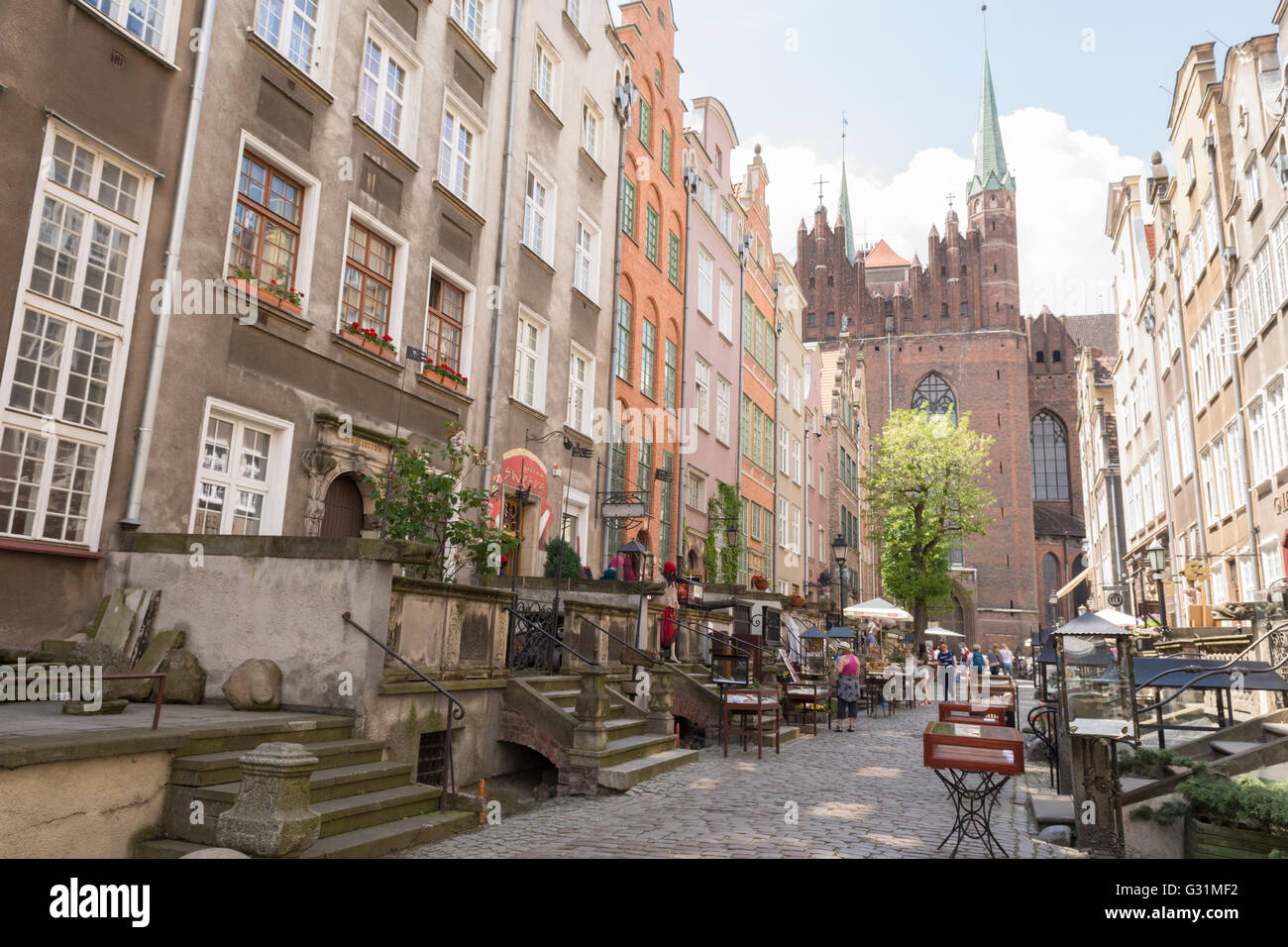 Mariacka Street Mary's Street, Danzica città principale, Polonia, Europa - ricostruito in originale stile gotico dopo la II Guerra Mondiale Foto Stock