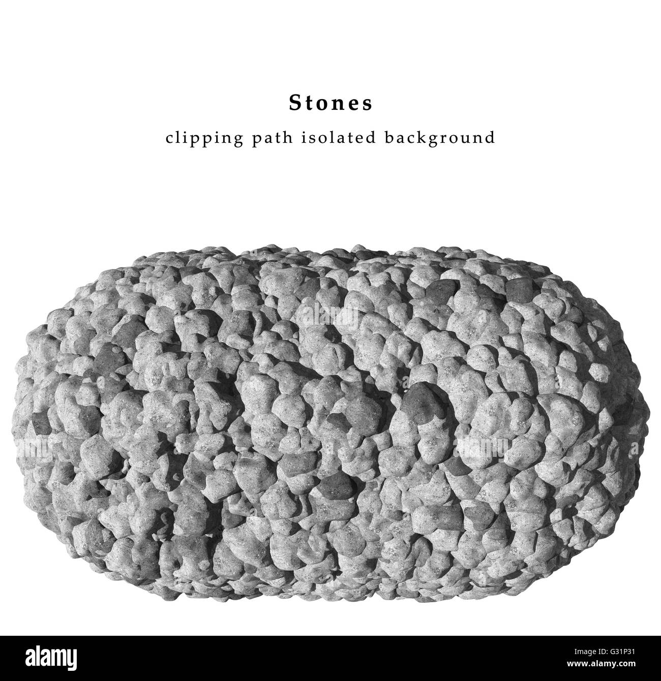 Le pietre isolate su sfondo bianco includono un tracciato di ritaglio Foto Stock