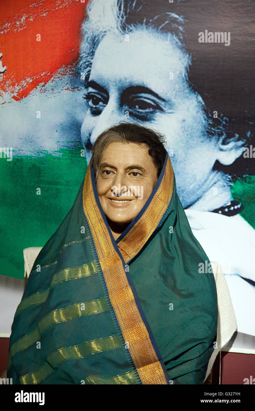 L'immagine di Indira Gandhi statua di cera in Lonavala Wax Museum, India Foto Stock