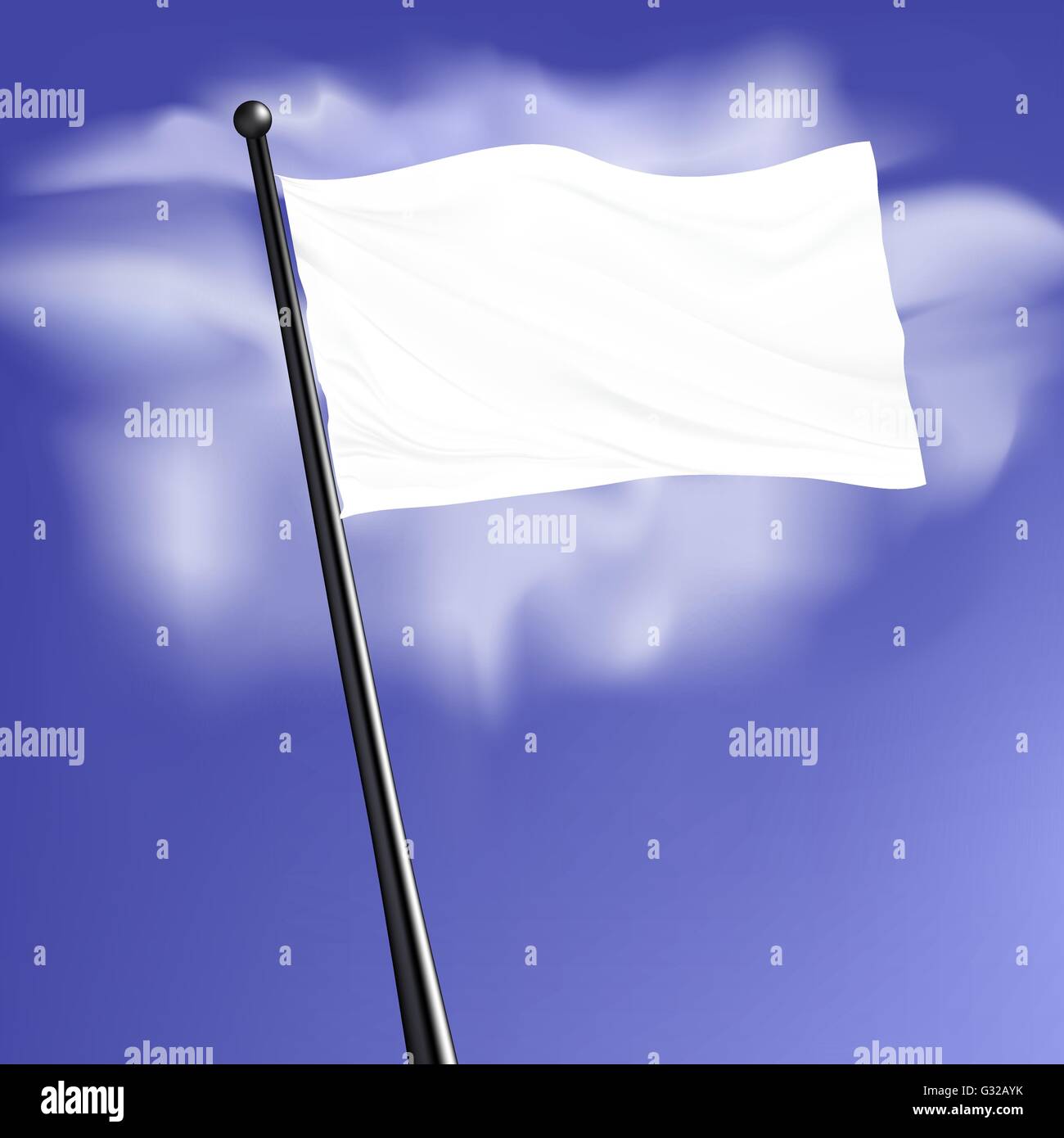 Bianco di vettore vuoto bandiera con palo in acciaio isolati su cloud background di design. Mock-up Modello pronto per la progettazione Illustrazione Vettoriale