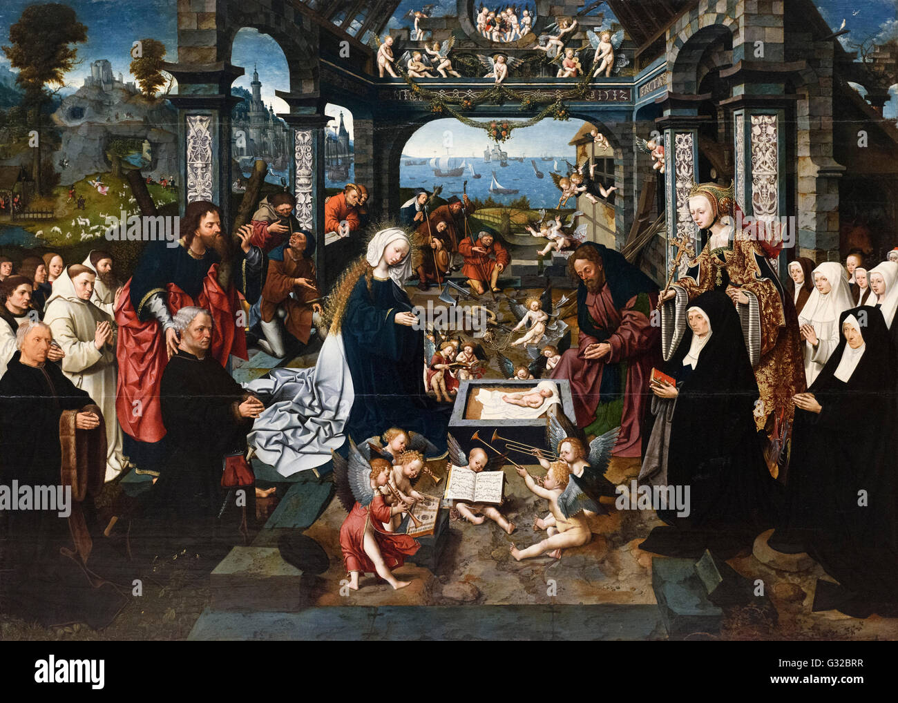 Jacob Cornelisz van Oostsanen (prima di 1470-1533), l'adorazione del Cristo Bambino, 1512. Foto Stock