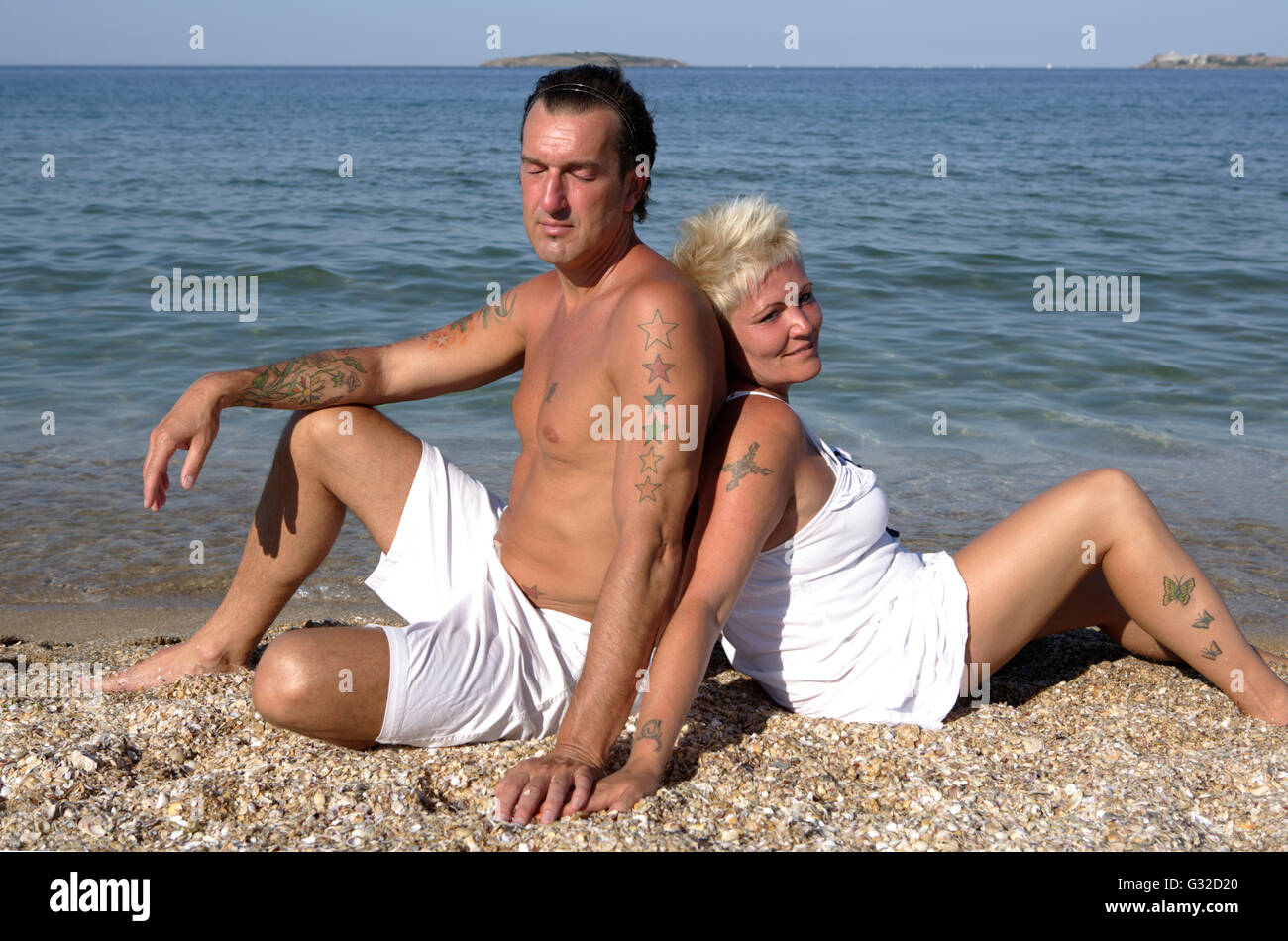 Giovane, 41, 50 anni, sulla spiaggia, beach holiday Foto Stock