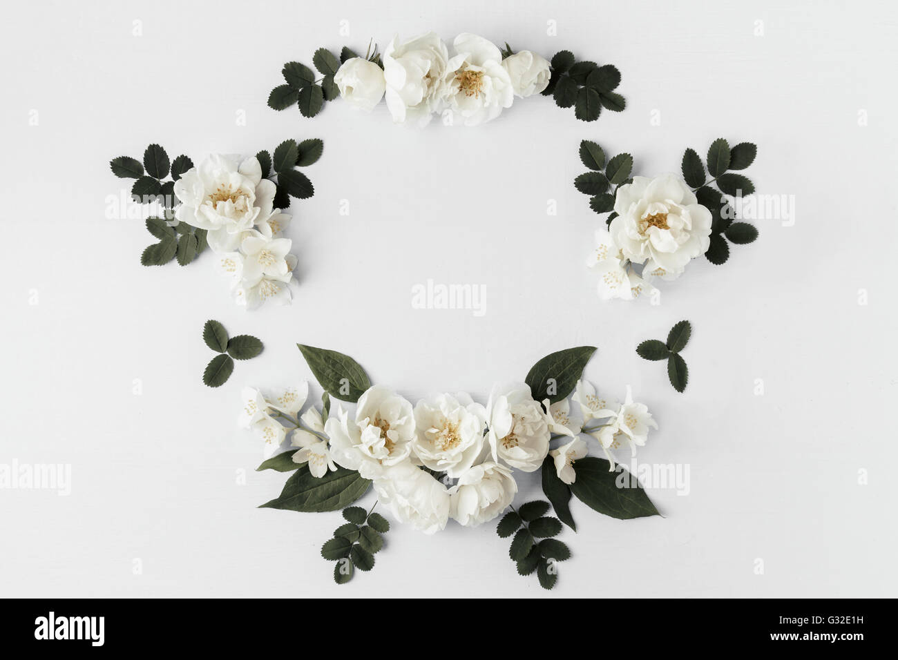 Estate cornice floreale con white rose selvatiche Foto Stock