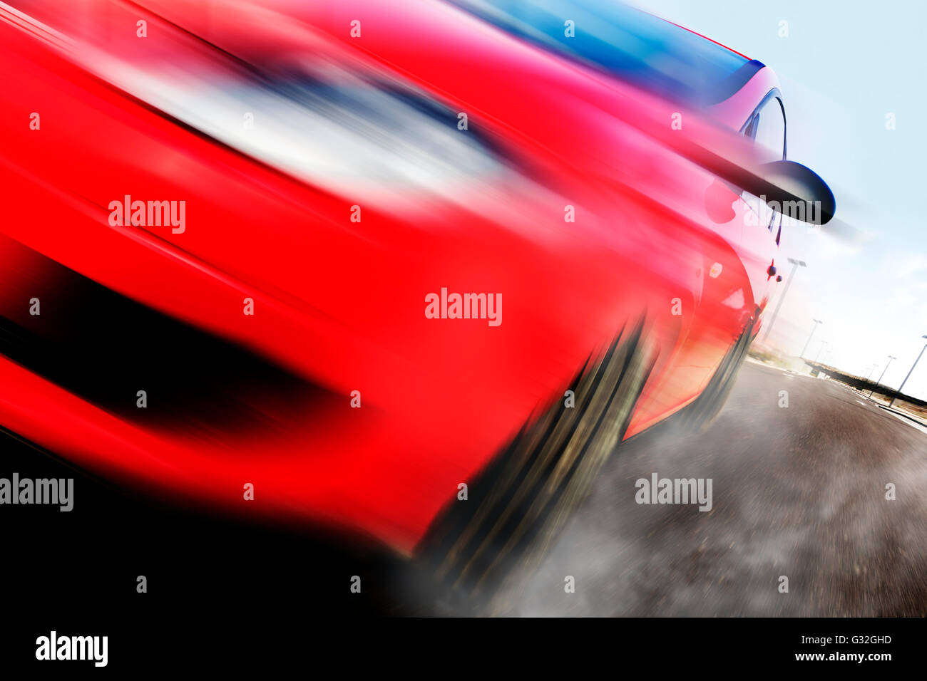 Auto rossa e la velocità.motion blur e strada Foto Stock