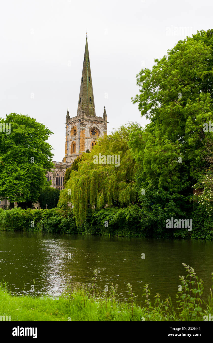 Chiesa della Santa Trinità, dove William Shakespeare è stato battezzato e sepolto, Stratford-upon-Avon, Warwickshire, Inghilterra Foto Stock