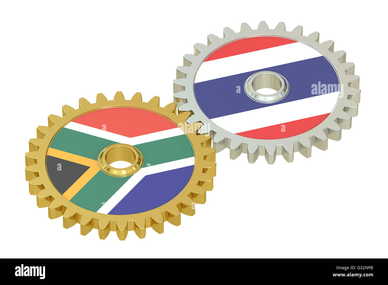 Il Sud Africa e la Thailandia il concetto di relazioni, bandiere su una marcia. 3D rendering isolati su sfondo bianco Foto Stock