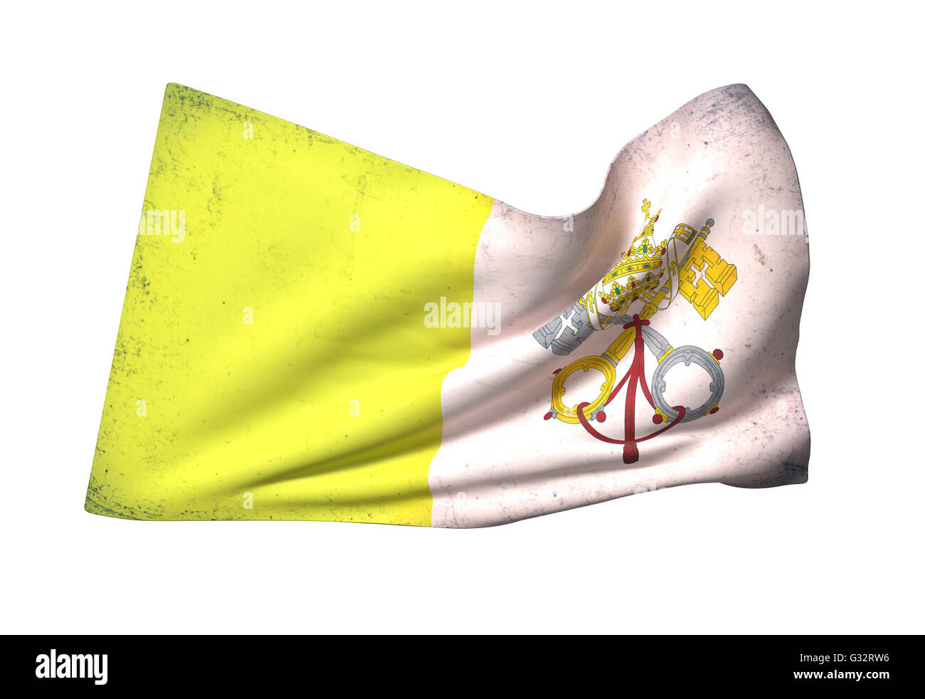 3D rendering di un vecchio e sporco e Vaticano bandiera sventola Foto Stock