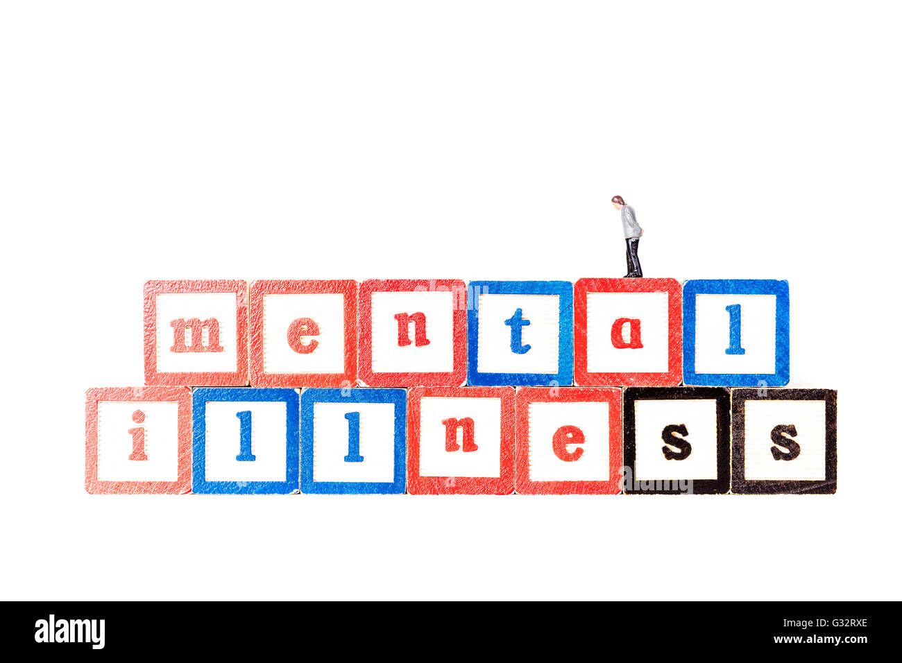 Malattia mentale ansia depressione premuto schizofrenia preoccupazioni preoccuparsi della salute ritaglio spaventa tagliare lo sfondo bianco isolato Foto Stock