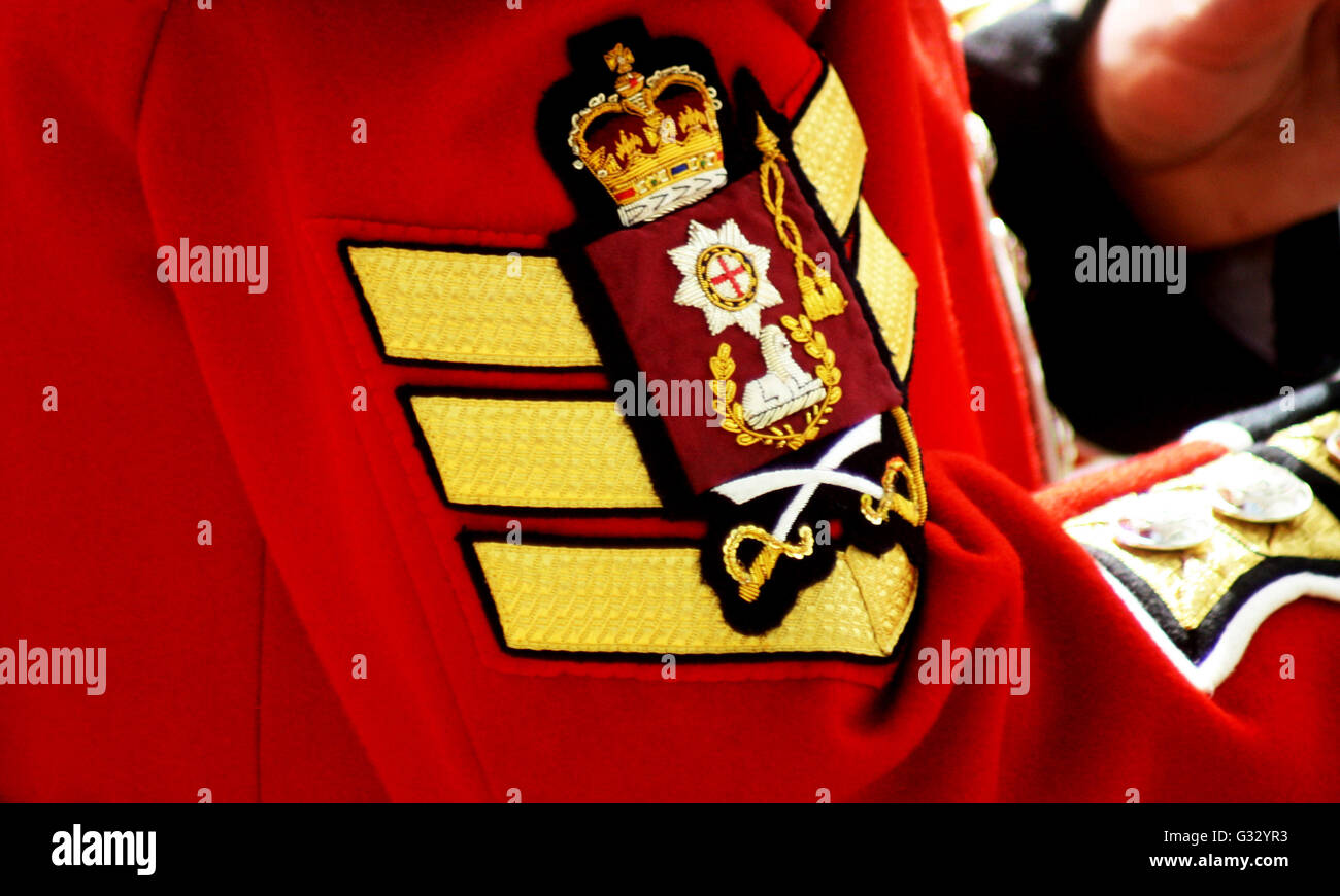 Guardie militari del piede Musician durante Trooping il colore Foto Stock