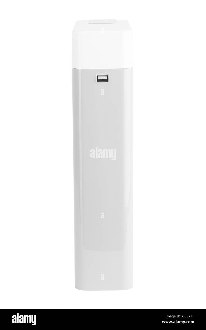 Soda o sifon Seltzer bottiglia. Vista laterale. Isolato su sfondo bianco. Foto Stock