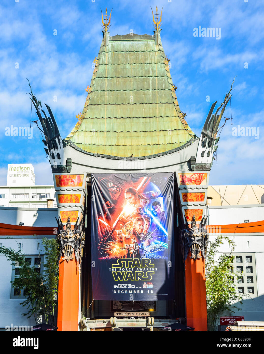 Grauman's, Cinese, teatro, sul, Hollywood Boulevard, america, americana, angeles, avenue, blvd, boulevard, edifici, ca, calif Foto Stock