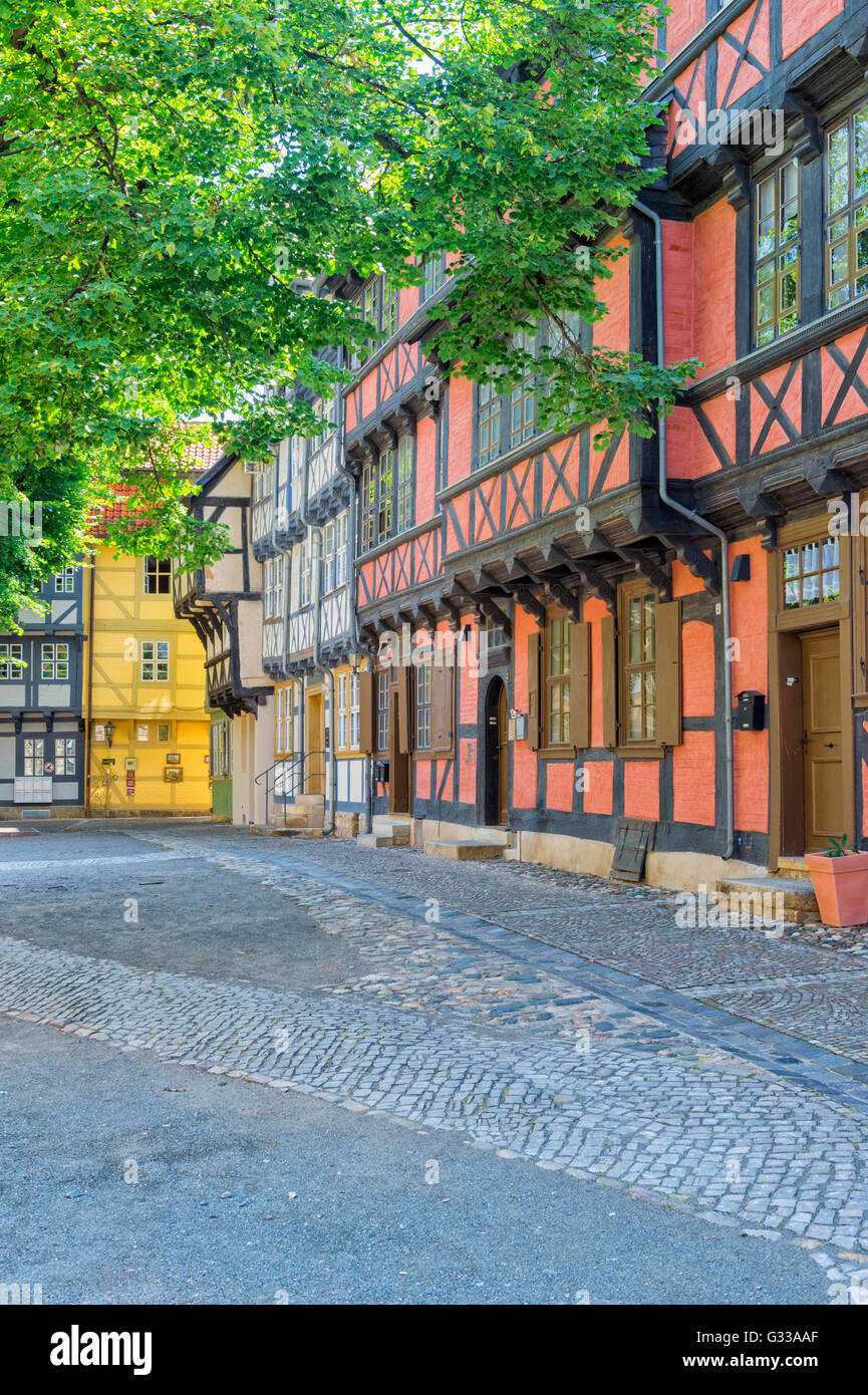 Tipiche case a graticcio, Quedlinburg, Harz, Sassonia-Anhalt, Germania, Patrimonio Mondiale dell Unesco Foto Stock