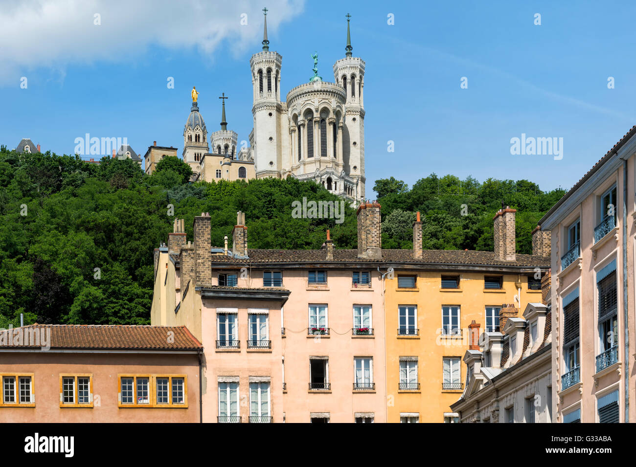 La Basilica di Nostra Signora di Fourvière, Lione; Rhone, Francia, Patrimonio Mondiale dell Unesco Foto Stock