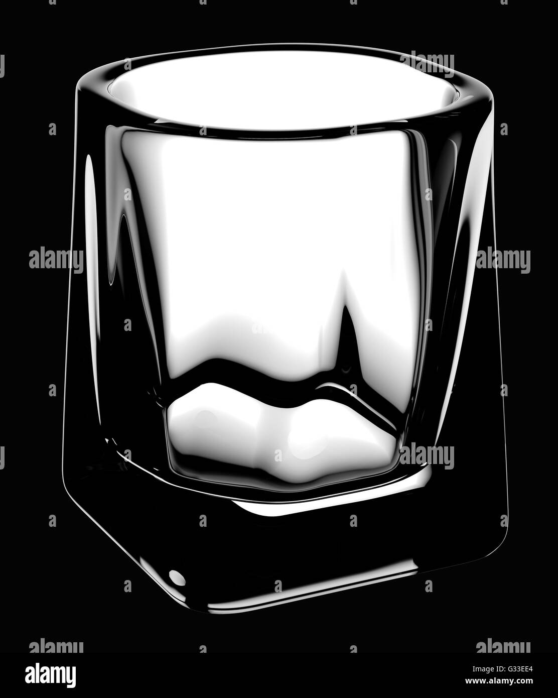 Svuotare un bicchiere di whiskey con percorso di clipping. Isolato su sfondo nero. 3D illustrazione Foto Stock