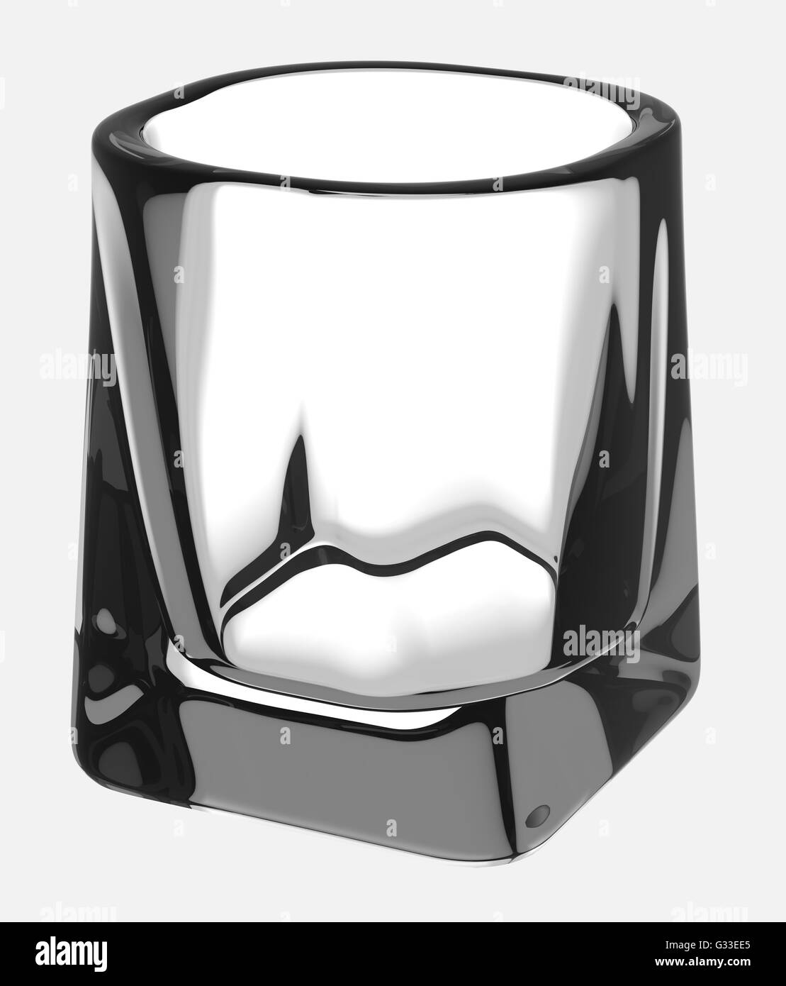 Svuotare un bicchiere di whiskey con percorso di clipping. Isolato su sfondo bianco. 3D illustrazione Foto Stock