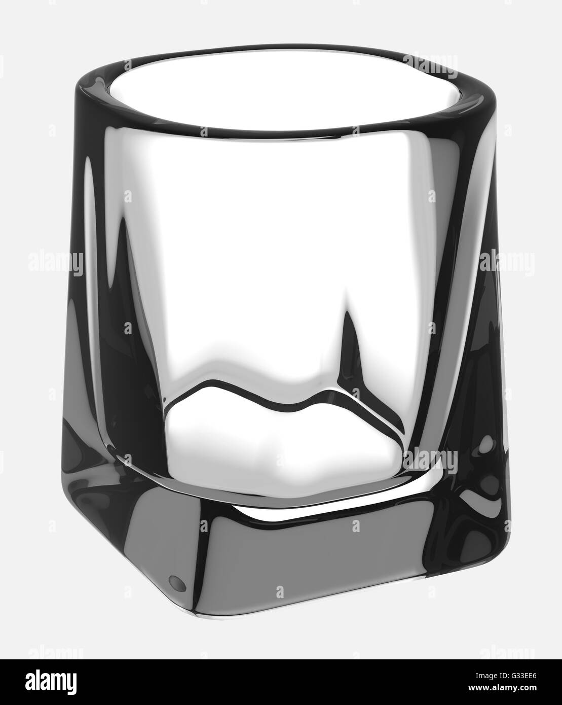 Svuotare un bicchiere di whiskey con percorso di clipping. Isolato su sfondo bianco. 3D illustrazione Foto Stock