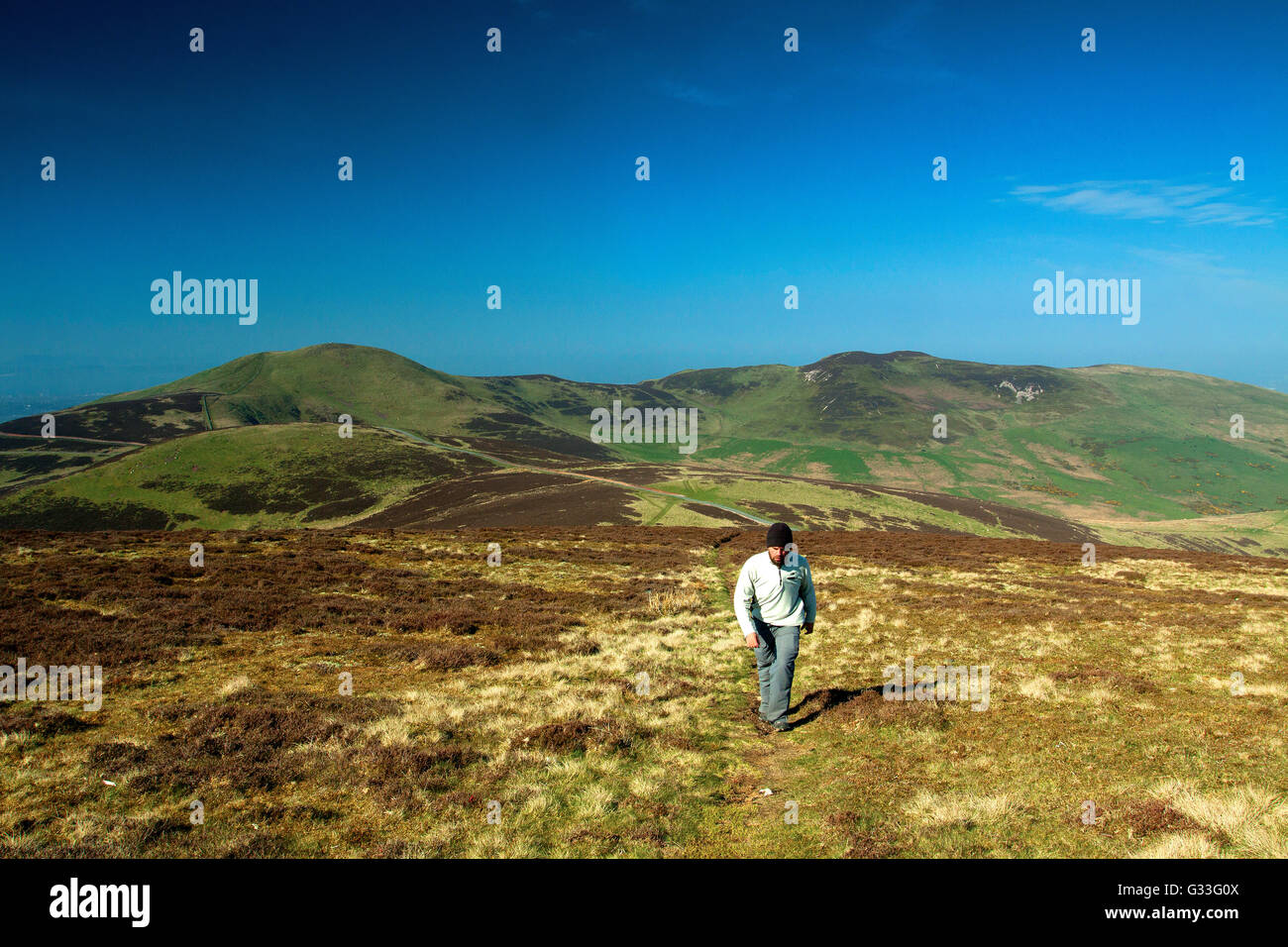 Allermuir Hill e Caerketton da Castlelaw Hill, Pentland Hills, Pentland Hills Regional Park, Lothian Foto Stock