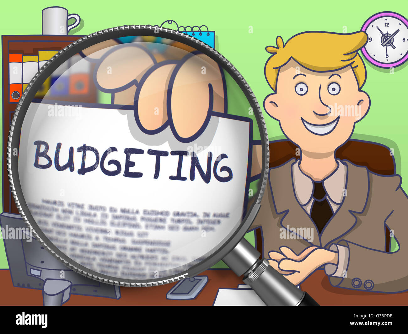 Budgeting attraverso la lente. Doodle concetto. Foto Stock