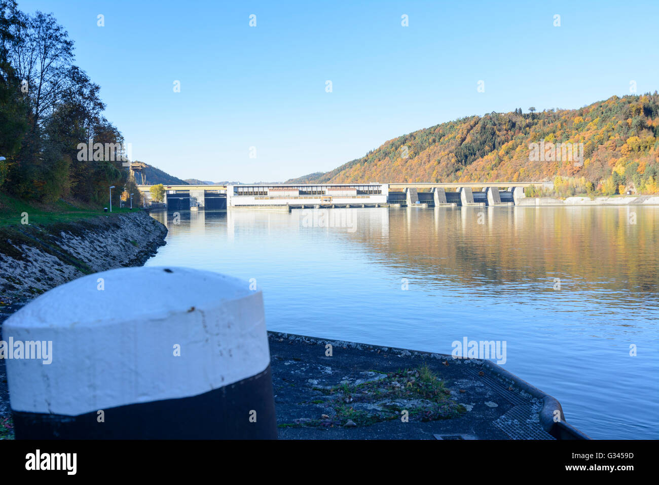 Centrale idroelettrica di Aschach VERBUND Hydro Power AG, Austria, Oberösterreich, Austria superiore, , Aschach an der Donau Foto Stock