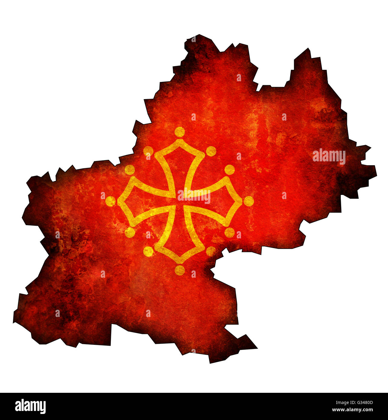 Mappa vecchia con la bandiera del reparto, regione amministrativa di francia chiamato Midi Pirenei Foto Stock