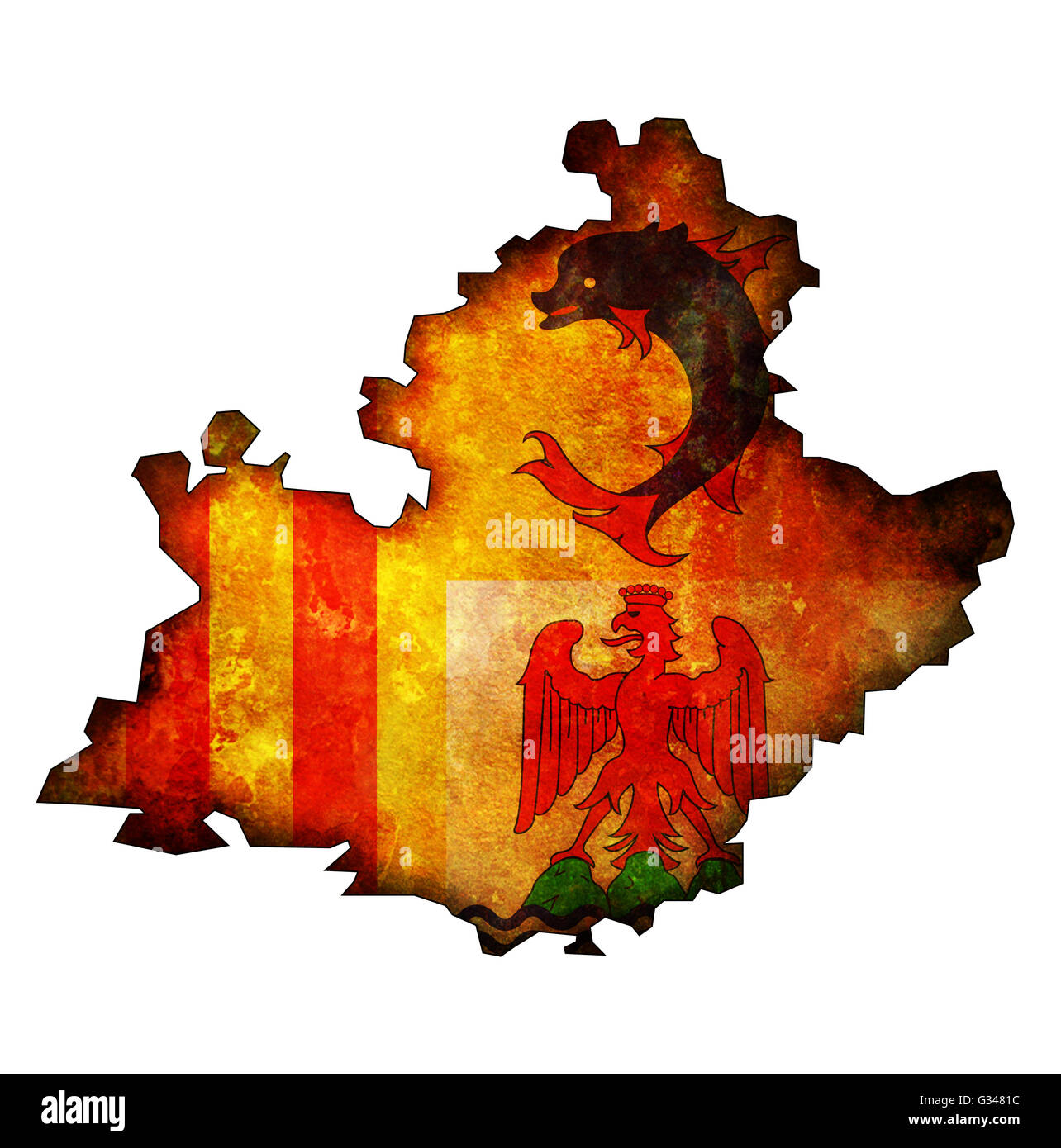 Mappa vecchia con la bandiera del reparto, regione amministrativa di Francia chiamata Provence-Alpes-Côte d'Azur Foto Stock