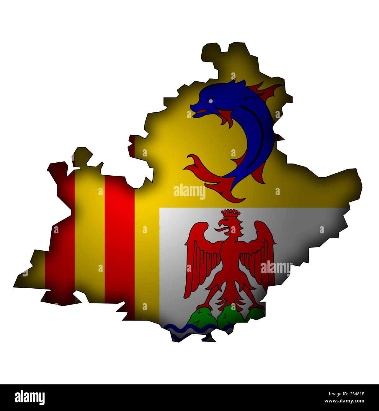 Mappa vecchia con la bandiera del reparto, regione amministrativa di Francia chiamata Provence-Alpes-Côte d'Azur Foto Stock