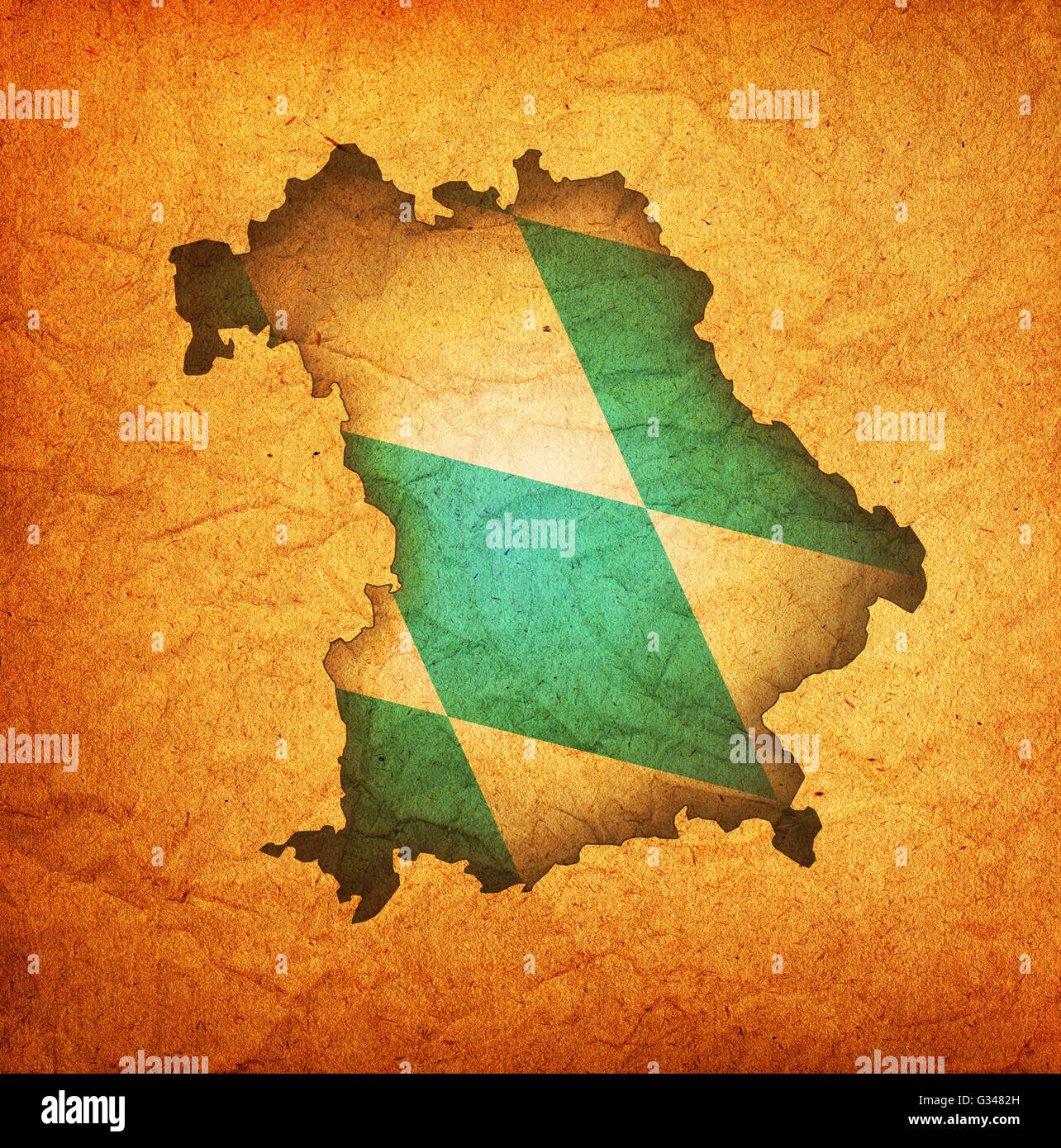 Mappa isolato della regione Baviera con bandiera Foto Stock