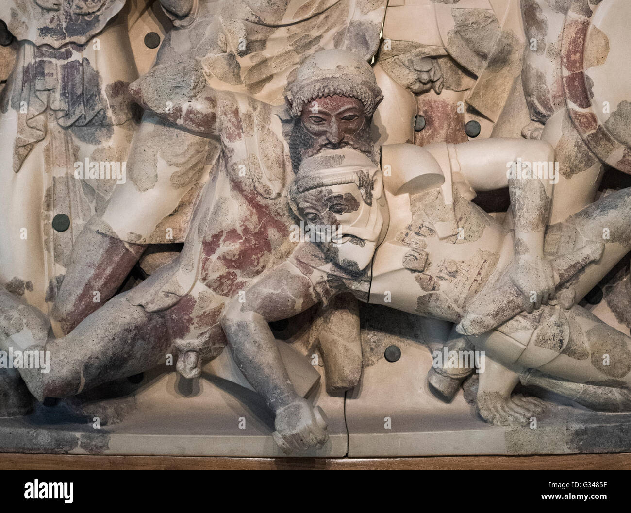 Roma. L'Italia. Rilievo raffigurante scene del mito dei Sette contro Tebe, metà del V secolo A.C. il Museo Nazionale Etrusco. Foto Stock