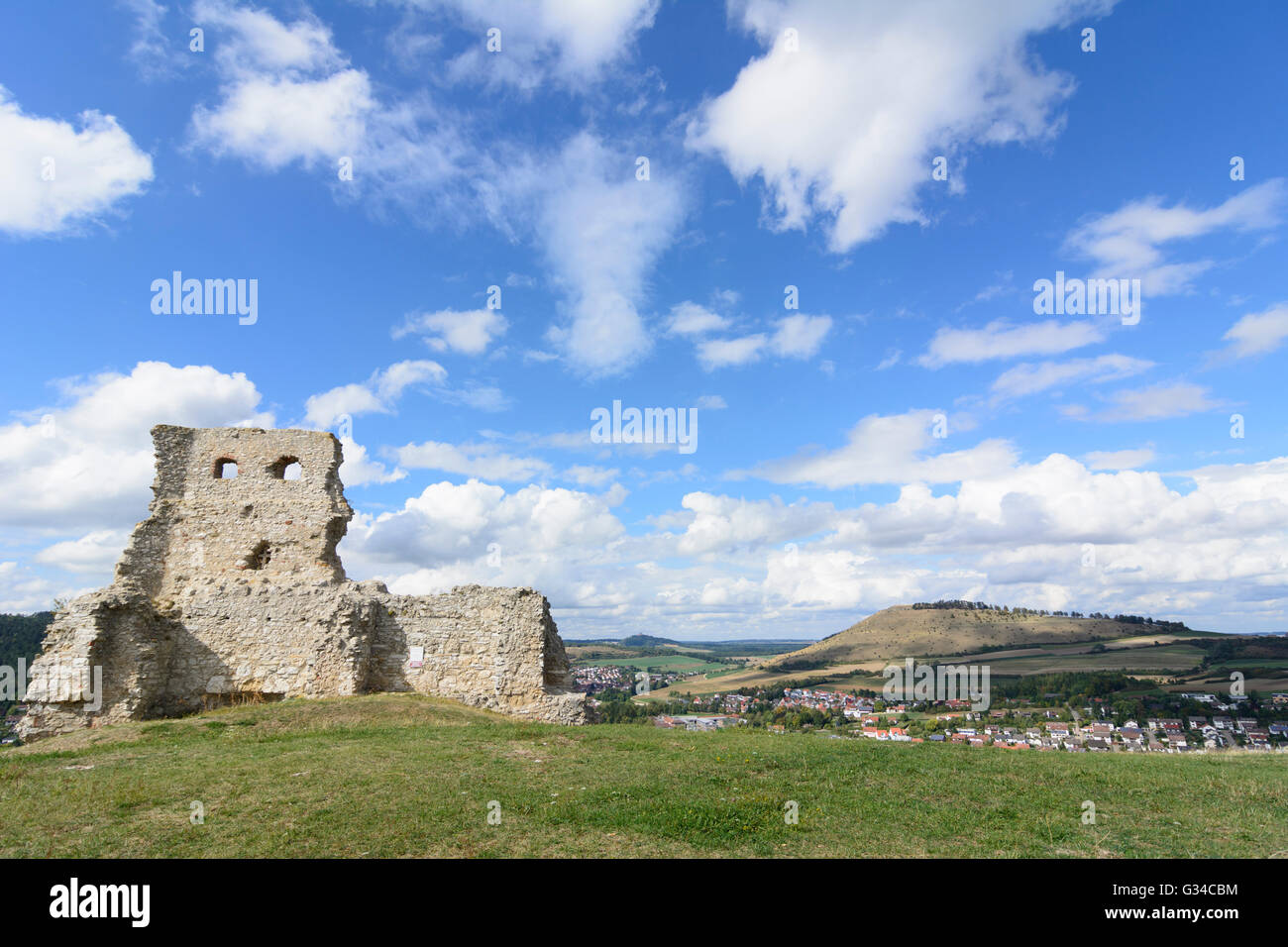 Città Bopfingen, mountain lpf, vista dal castello Flochberg, Germania, Baden-Württemberg, Schwäbische Alb, Svevo, Bopfingen Foto Stock