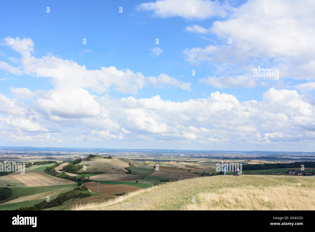 Vista dal Monte Ipf per montare Blasienberg e Nördlinger Ries, Germania, Baden-Württemberg, Schwäbische Alb, Svevo, Bopfinge Foto Stock